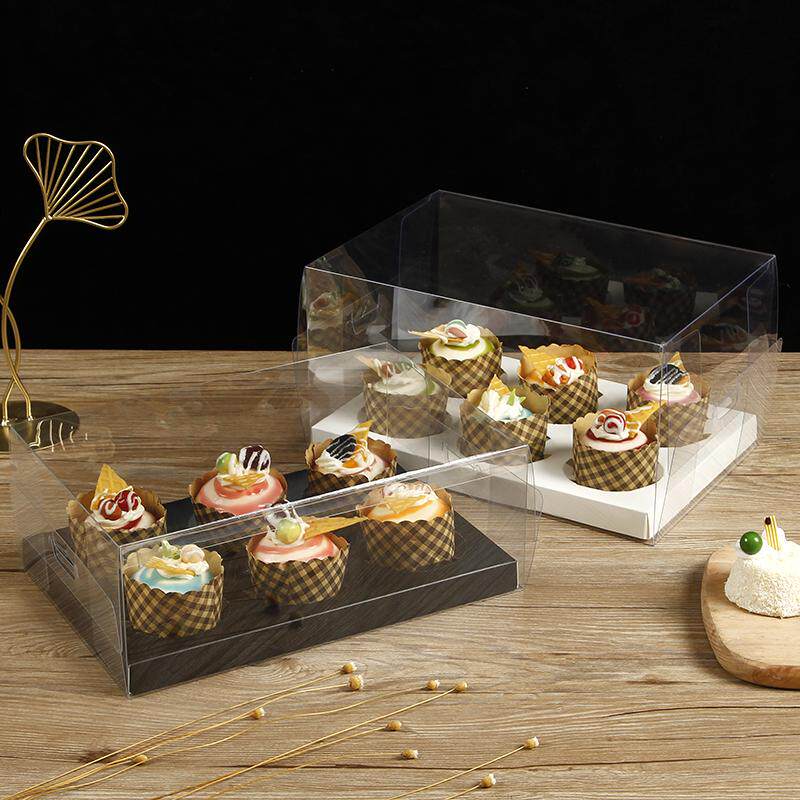 2/4/6/12粒装透明纸杯蛋糕甜品芬手提杯Cupcake包装盒加高杯子马