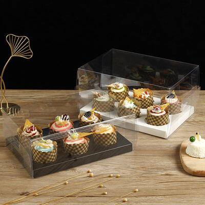 2/4/6/12粒装透明纸杯蛋糕甜品芬手提杯Cupcake包装盒加高杯子马