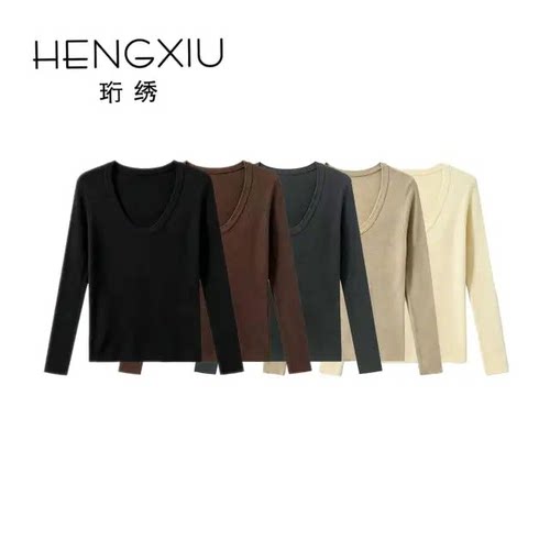 【晶晶姐妹专属】 珩绣秋冬U领长袖针织衫修身打底上衣JS-Q26681