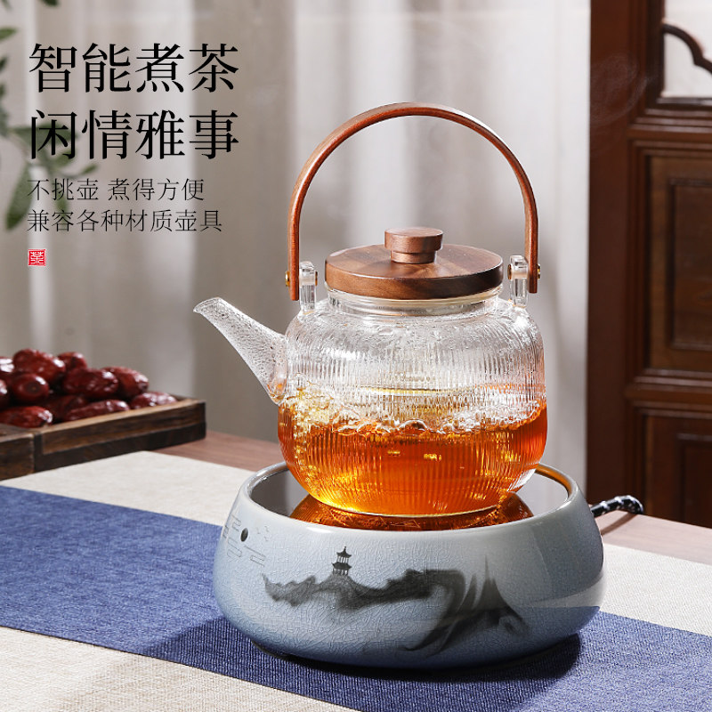吉祥电陶炉家用低噪音煮茶炉功夫茶具配件复古耐高温烧水炉玻璃壶