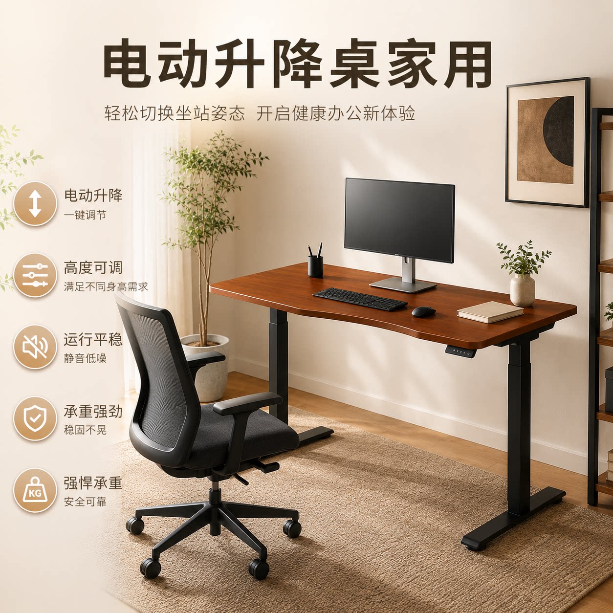 智能实木电动升降桌家用电脑桌卧室书桌电竞桌子学习办公桌工作台