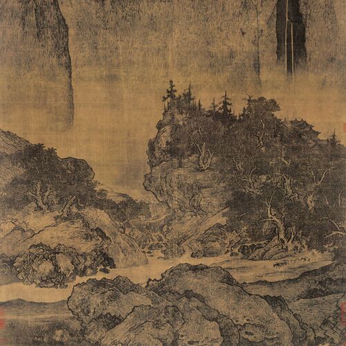 北宋范宽溪山行旅图高清微喷国画临摹欣赏客厅玄关装饰画卷轴挂画