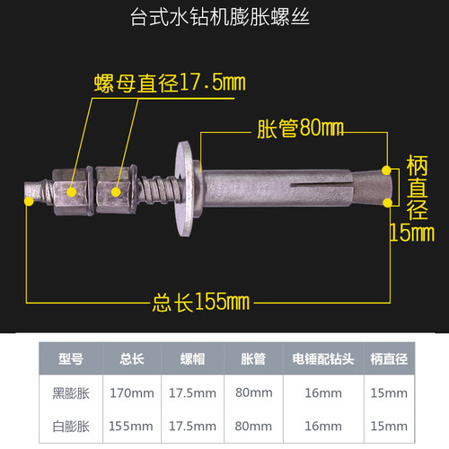 格迈特内膨胀螺丝 高硬度碳钢重复使用 棘轮扳手四合一水钻机支架