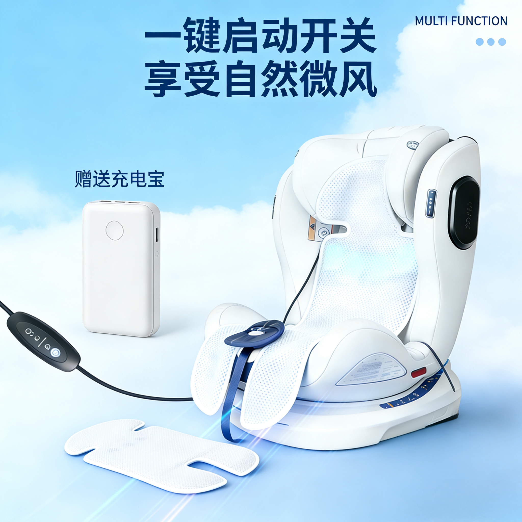 通用儿童安全座椅通风垫电动凉席夏季凉垫婴儿车吹风垫宝宝降温