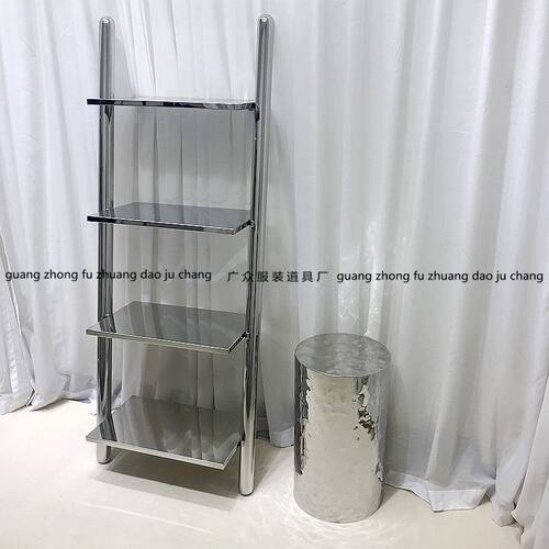 服装店展示架不锈钢层板架鞋包陈列架置物架靠墙落地架梯子流水架