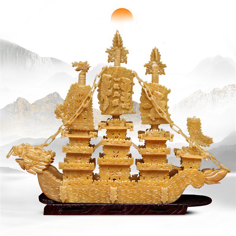天然玉雕一帆风顺公司开业送礼玉器工艺品创意大堂酒店玉石摆件