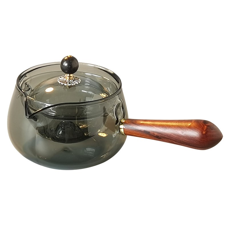 创意旋转泡茶壶玻璃实木侧把壶家用耐高温煮茶器小青柑专用单壶小