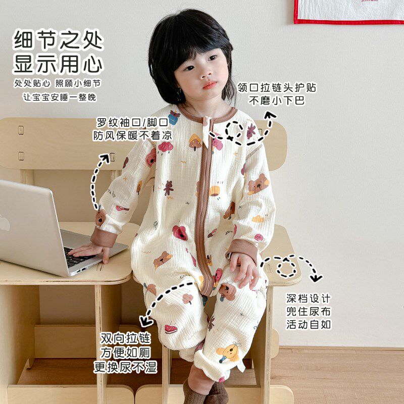春夏季儿童连体睡衣纯棉纱布睡袋婴儿薄款宝宝四季通用两岁男童夏