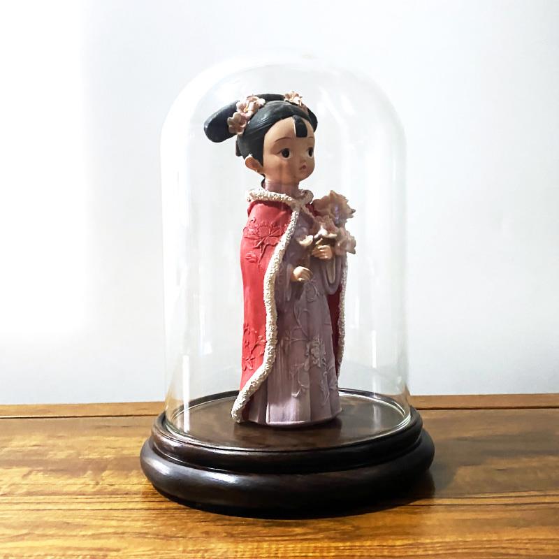 黑檀木圆形玻璃罩宝笼手办模型摆件工艺品玉石雕像佛像防尘展示盒