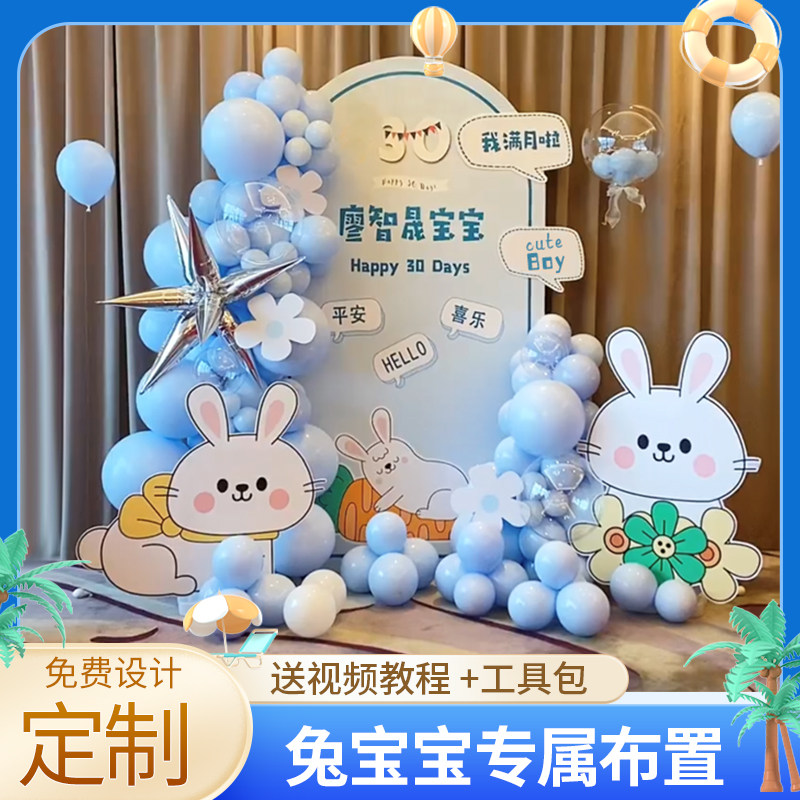 兔宝宝一岁周岁宴生日布置男女孩绿色场景气球装饰酒店背景墙kt板