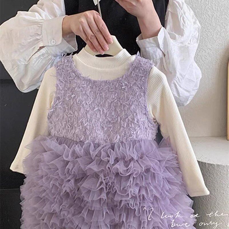 女童冬季宝宝周岁加绒款高级感蓬蓬蛋糕长袖裙24新款公主礼服裙套