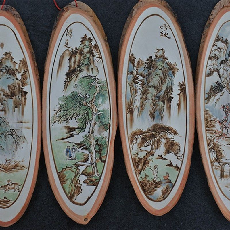 大号白杨木烙画 梅兰竹菊等山水花鸟人物画 中式家居壁挂壁饰