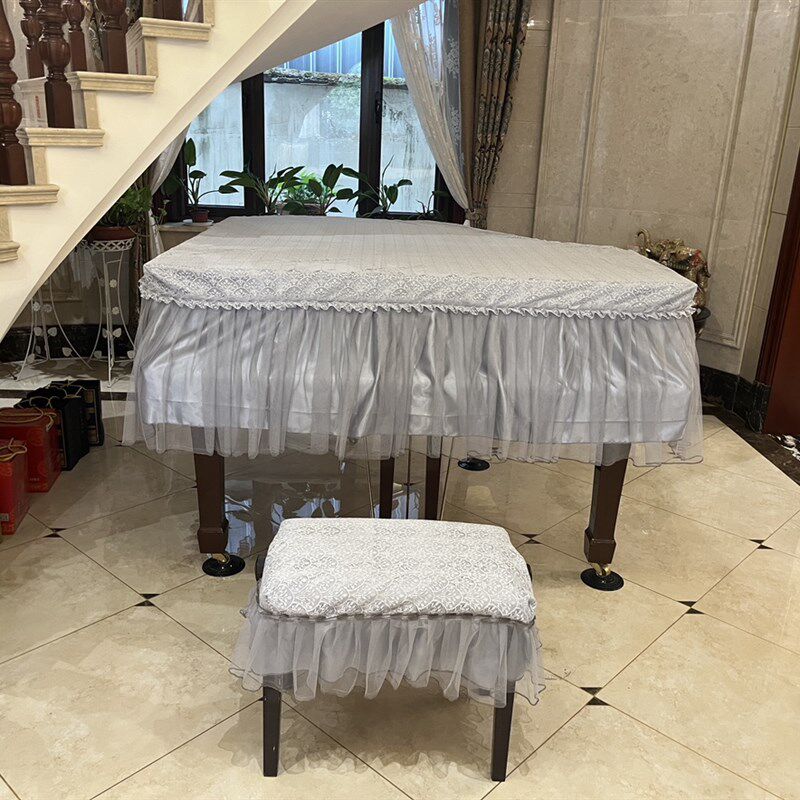 果绿色和灰色双层蕾丝纱布防尘三角钢琴罩