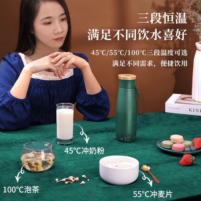 Queensense帝盛烧水壶旅行保温不锈钢电热智能迷你小型便携烧水杯