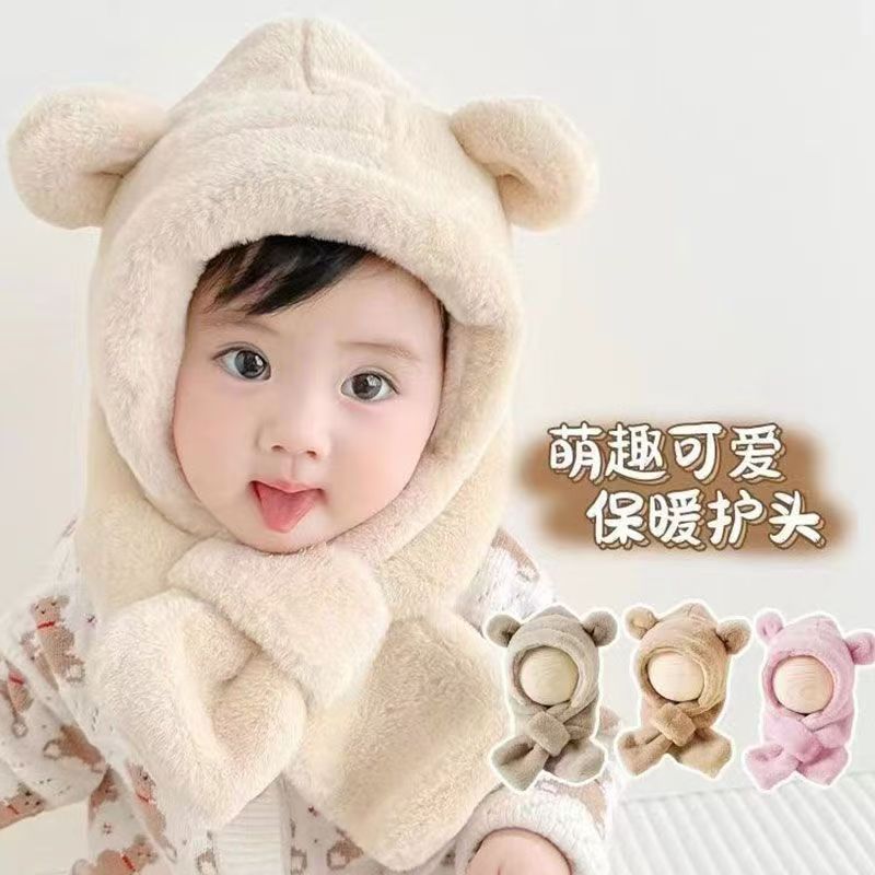 儿童帽子女宝宝护耳帽女童男童帽秋冬婴幼儿围巾一体可爱萌冬季