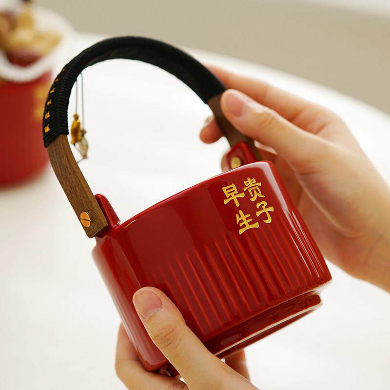 恒结婚陶瓷妆子孙桶一对hw869新娘婚庆用品女嫁方陪红色喜桶娘列