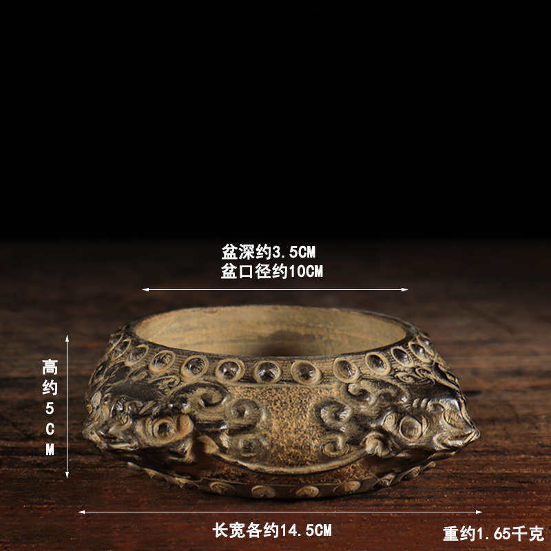 仿古石雕青石四兽头石石烟灰缸会所钵装饰摆件中式盆复古笔洗茶席
