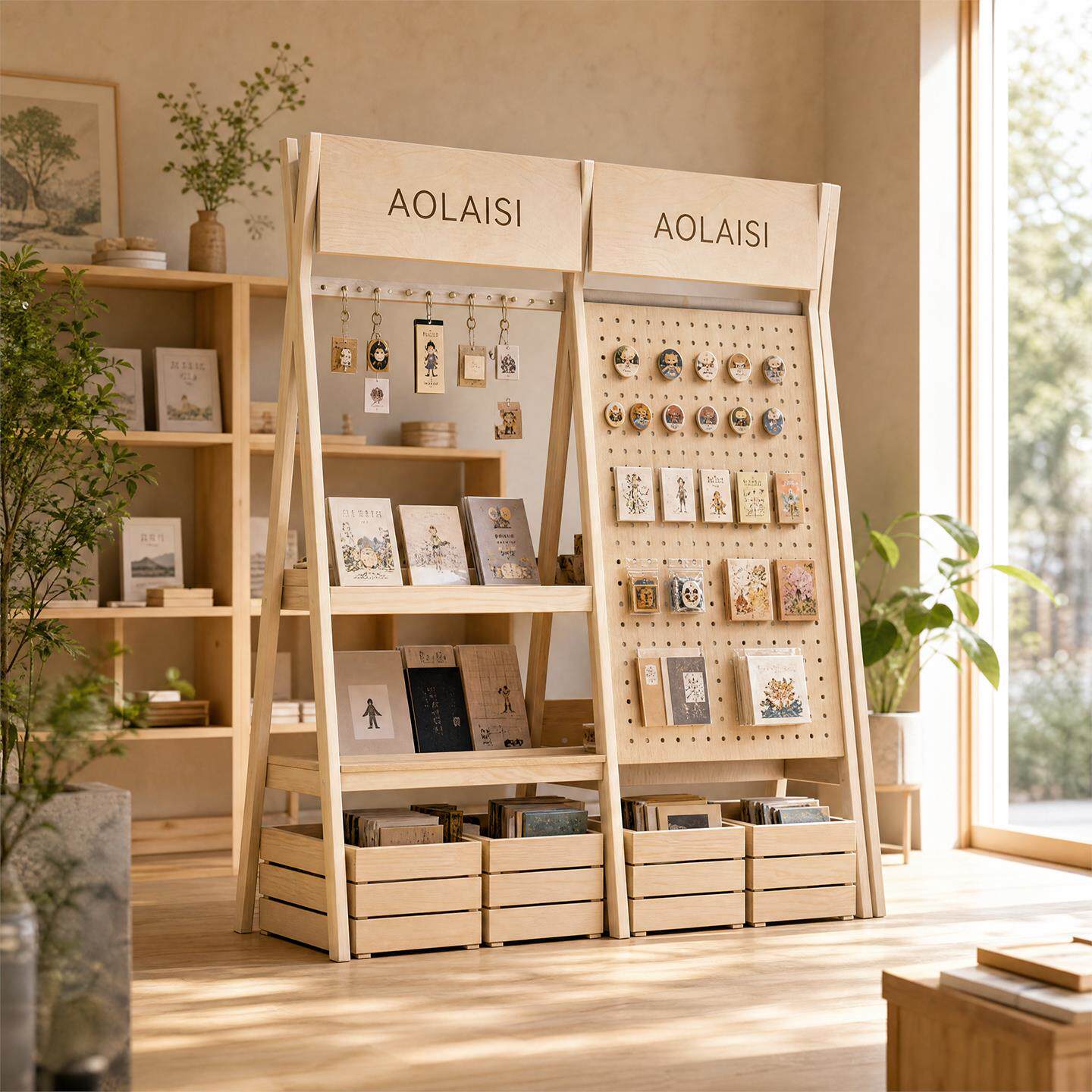 实木展示功能用物品收纳置多架分IDK区陈列商架用展架洞洞板展览