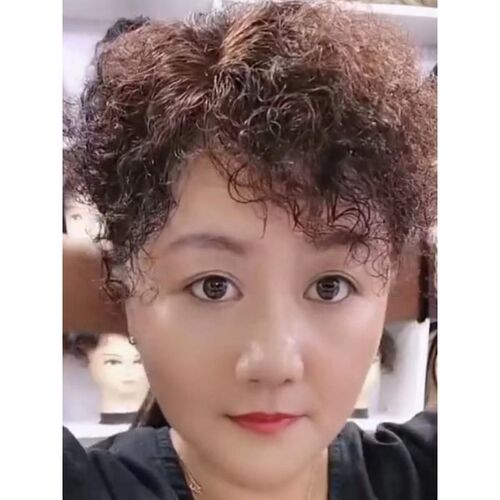 头顶补发片女短卷发真人发丝头顶补发片蓬松假发片烫假发高档