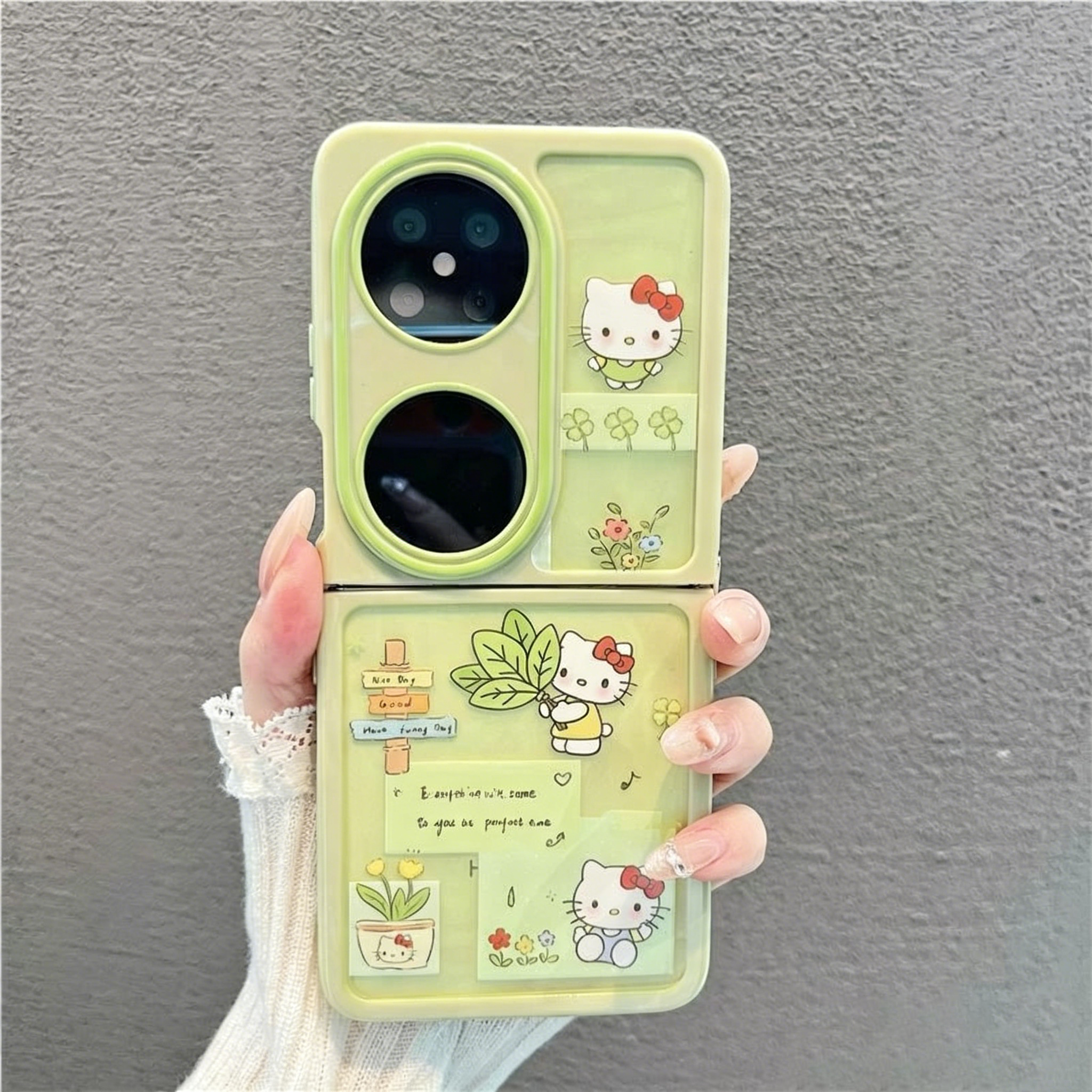 奶油绿柚子叶猫咪适用华为pocket2折叠手机壳novaflip超火P50pocket小众不撞壳华为PURAX可爱小米MIXFLIP软壳