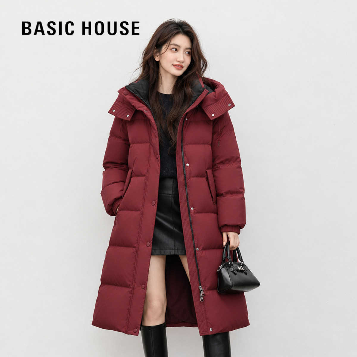 百家好90白鸭绒羽绒服女中长款