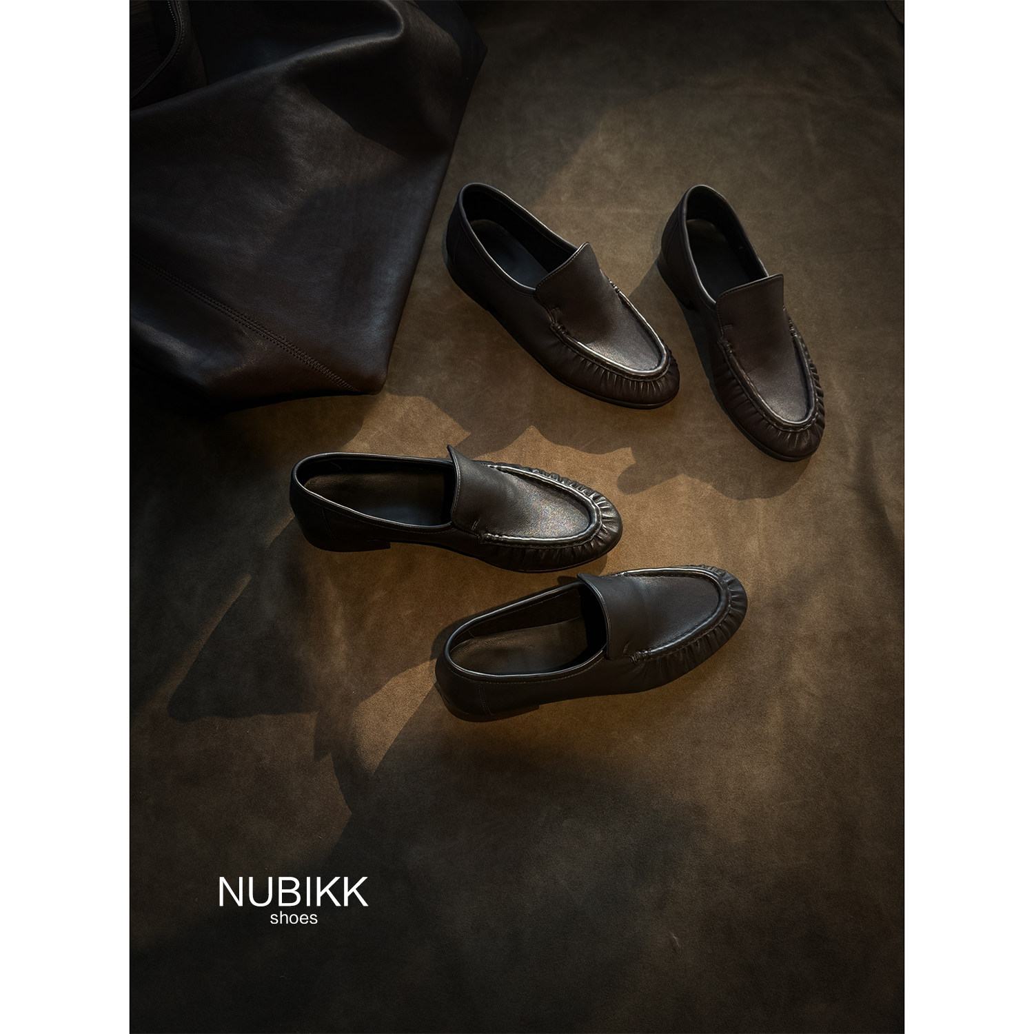 NUBIKK 羊皮手工捏褶鞋头乐福鞋（豆豆鞋）