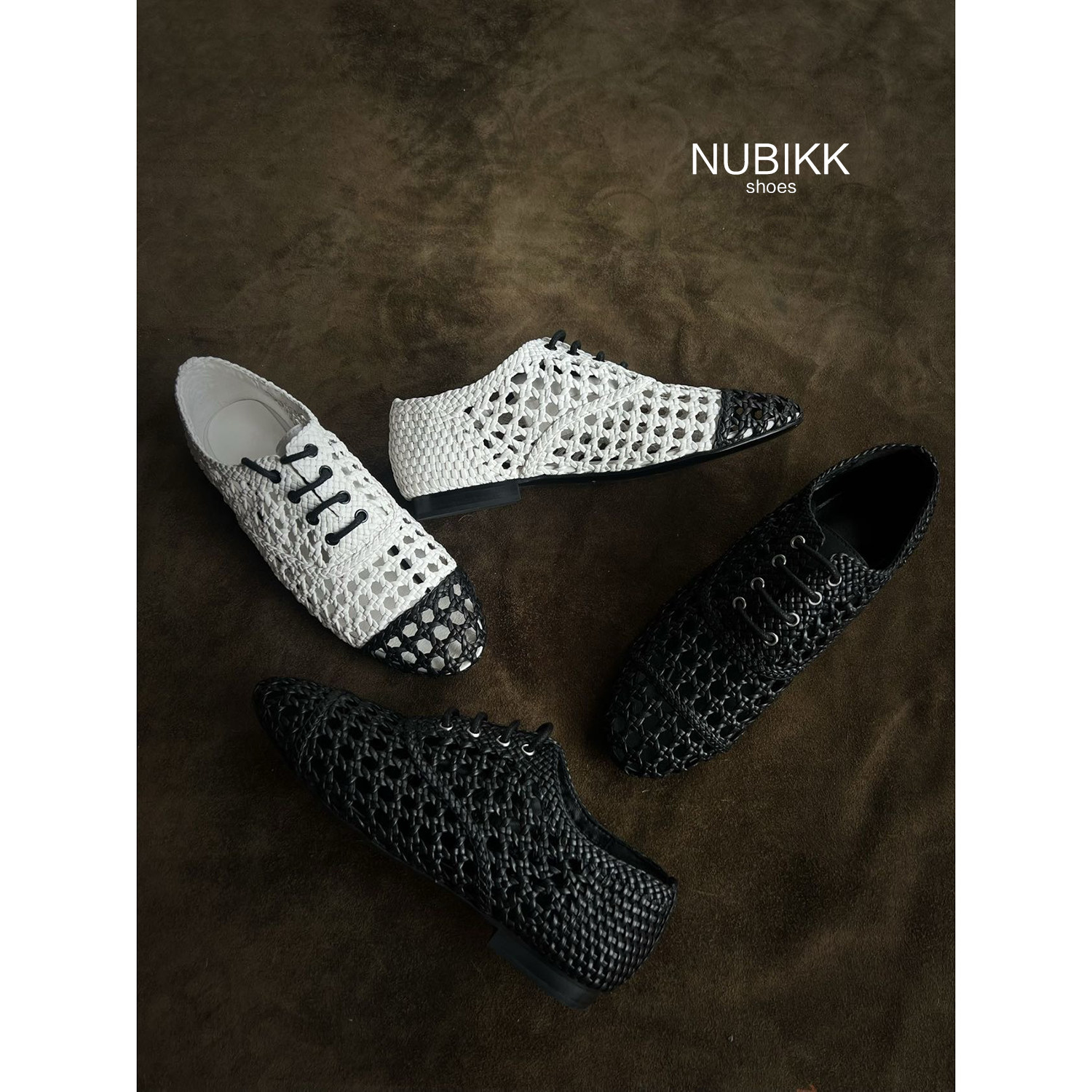 NUBIKK手工编织镂空系带凉鞋