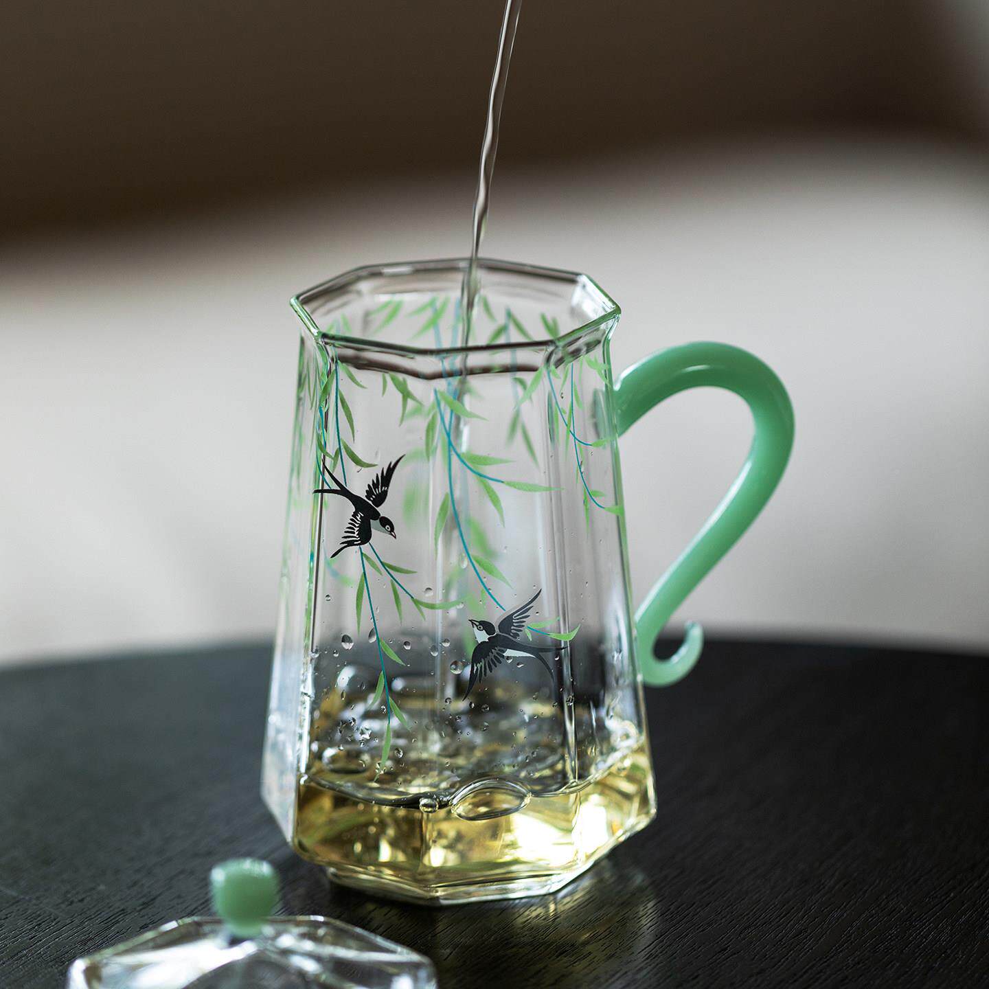 植述柳杯燕嬉春玻璃水杯精致主人高杯颜值女士喝绿茶4586杯花茶带
