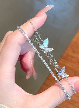 超仙双蝴蝶贝壳双层满钻手链女2025年新款轻奢精致高级感蝴蝶手链