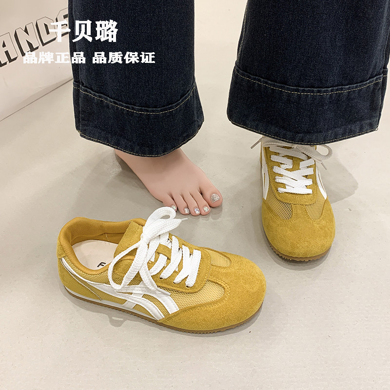 千贝璐发财黄女夏透气德训鞋
