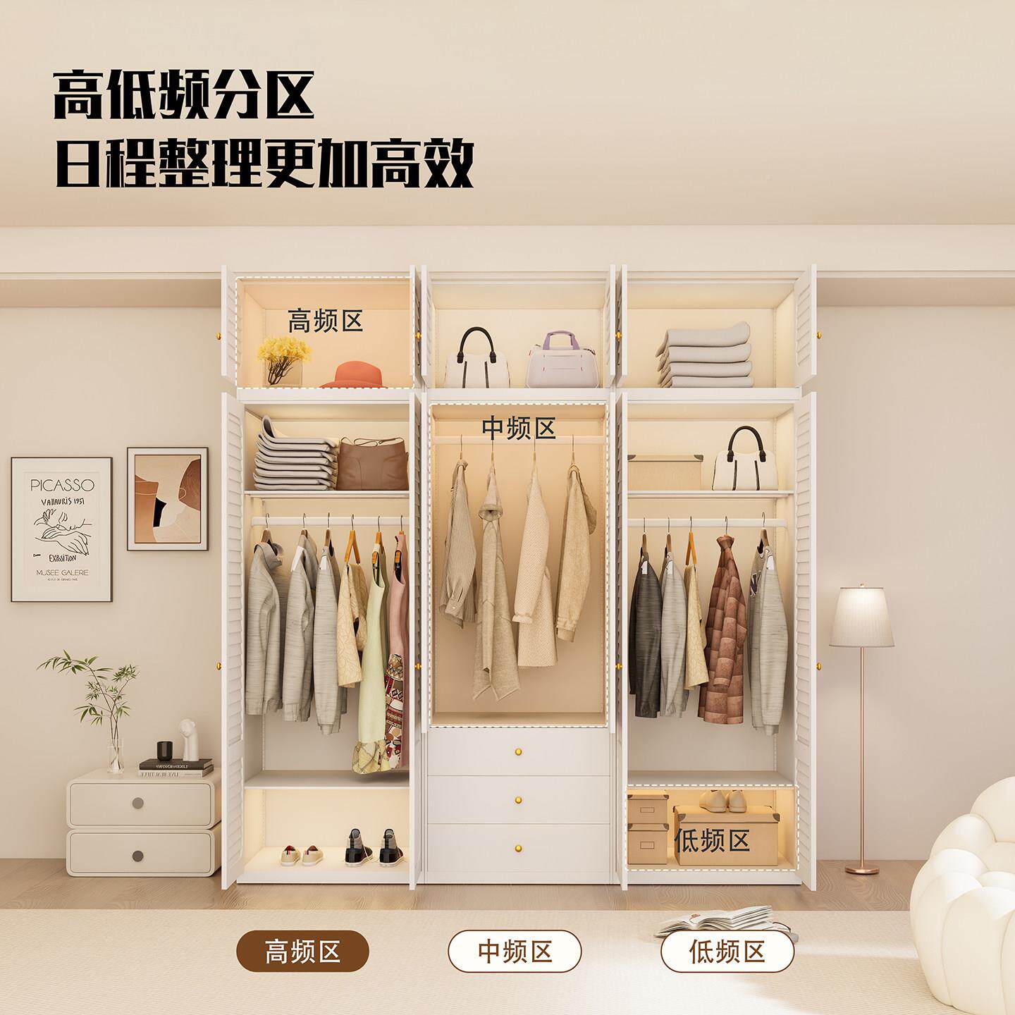 新款叶门间钢制衣卧室家用衣百橱衣帽组合抽屉柜收纳柜无甲醛