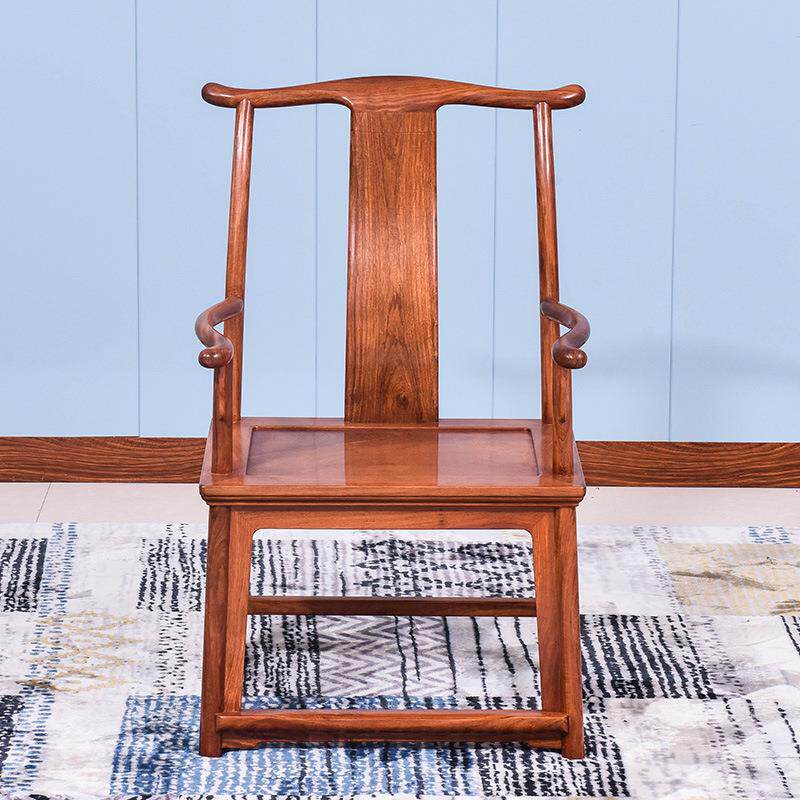 艺铭天下红木家具 缅甸花梨木官帽椅 中式实木太师椅休闲椅子餐椅