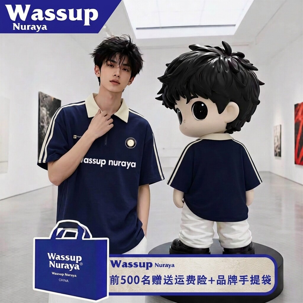wassupnuraya美式纯色短袖重磅纯棉宽松上衣夏季新款POLO衫男装