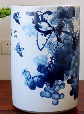 景德镇陶c瓷花瓶青花瓷书画缸卷轴缸字画筒画轴收纳客厅书房摆件