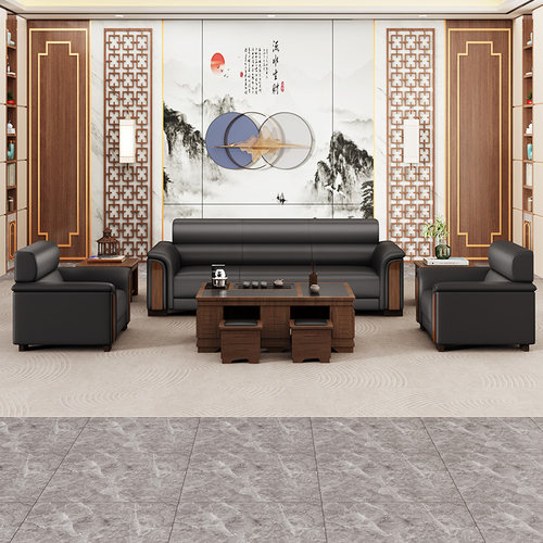 办公室沙发茶几组合简约现代商务接待会客洽谈老板真皮Z单人三人