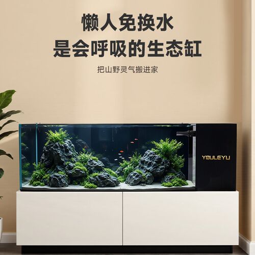 桌面溪流缸超白玻璃侧滤黑玻生态造景循环过滤制氧一体机超白鱼缸