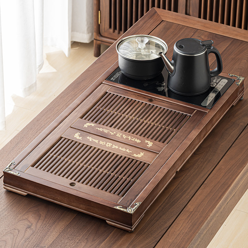 茶具套装家用一体茶台加厚实木茶盘四合一玻璃烧水壶功夫无茶具装