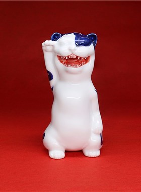 不仁斋 陶瓷雕塑系列陶瓷青花大猫不含底座摆件潮玩