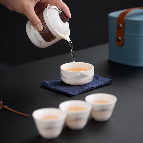 羊脂玉旅行茶具套装便携式泡茶壶户外快客杯一壶四杯高档礼品定制