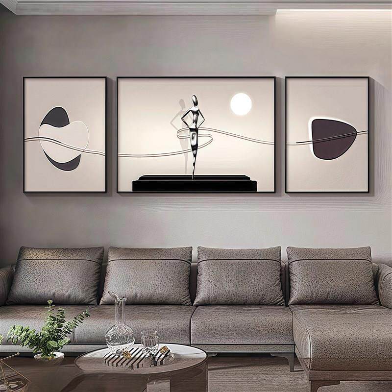 万物之初北欧简约客厅沙发背景墙三联画有框晶瓷轻奢高级感壁画