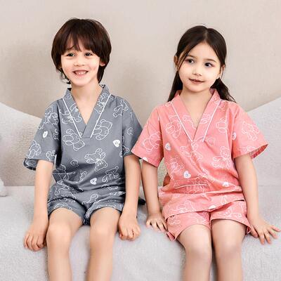 24005儿童汗蒸服洗女100%纯宝棉宝浴服2026新款男童小孩女亲子装