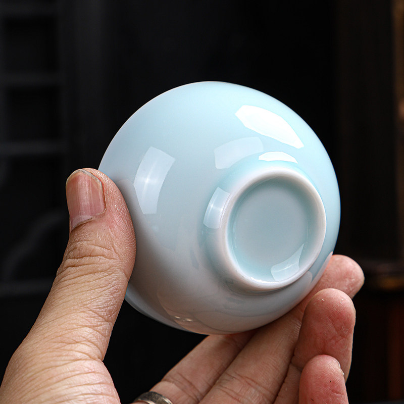 简约影青功夫小茶杯6只装 陶瓷单个主人杯家用品茗杯茶具茶盏茶碗