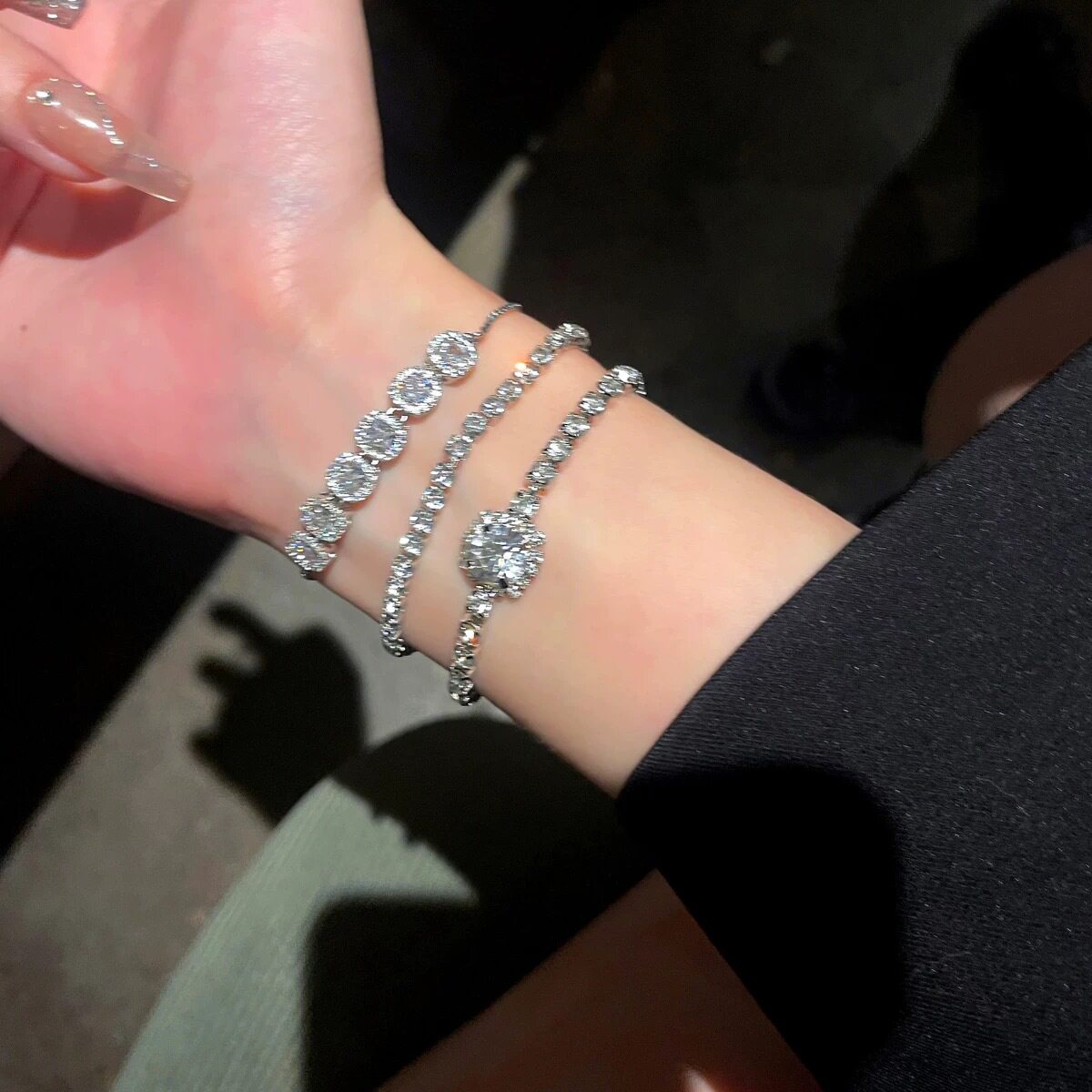 超闪韩系锆石手链女生小众百搭满钻手镯叠戴风精致轻奢高级感手饰