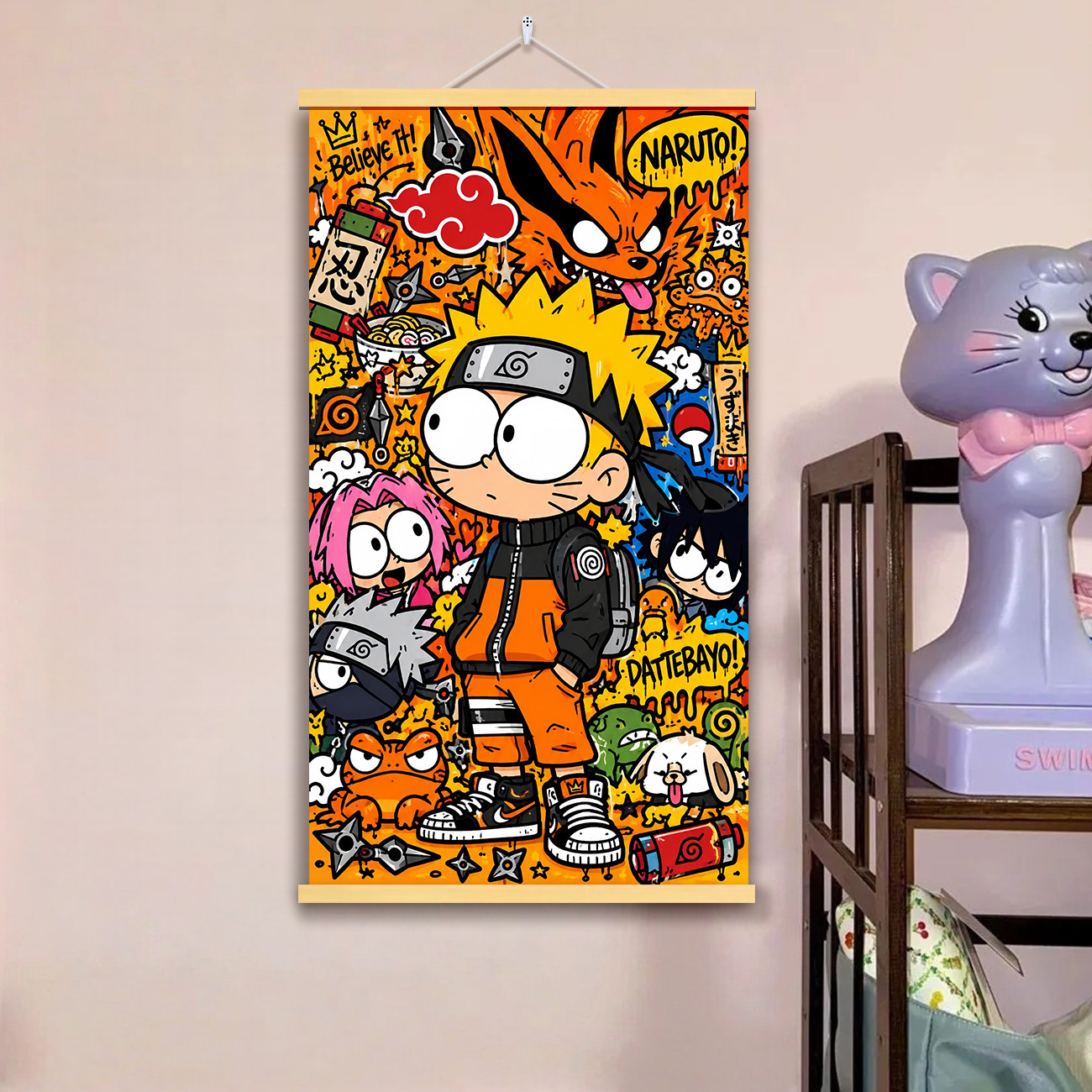 火影忍者全员大眼萌物挂轴画客厅卧室墙上挂画墙面室内装饰挂轴画
