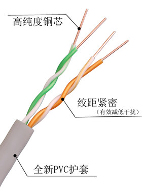纯铜四芯双绞电h话线4芯0.5座机线300米电话网络宽带线 电话信号