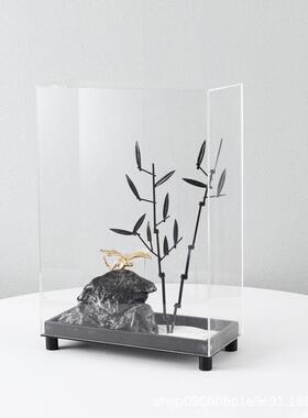 代新中式PZ1008透头明亚克子力罩子抽象石金属竹摆件样板房软装现