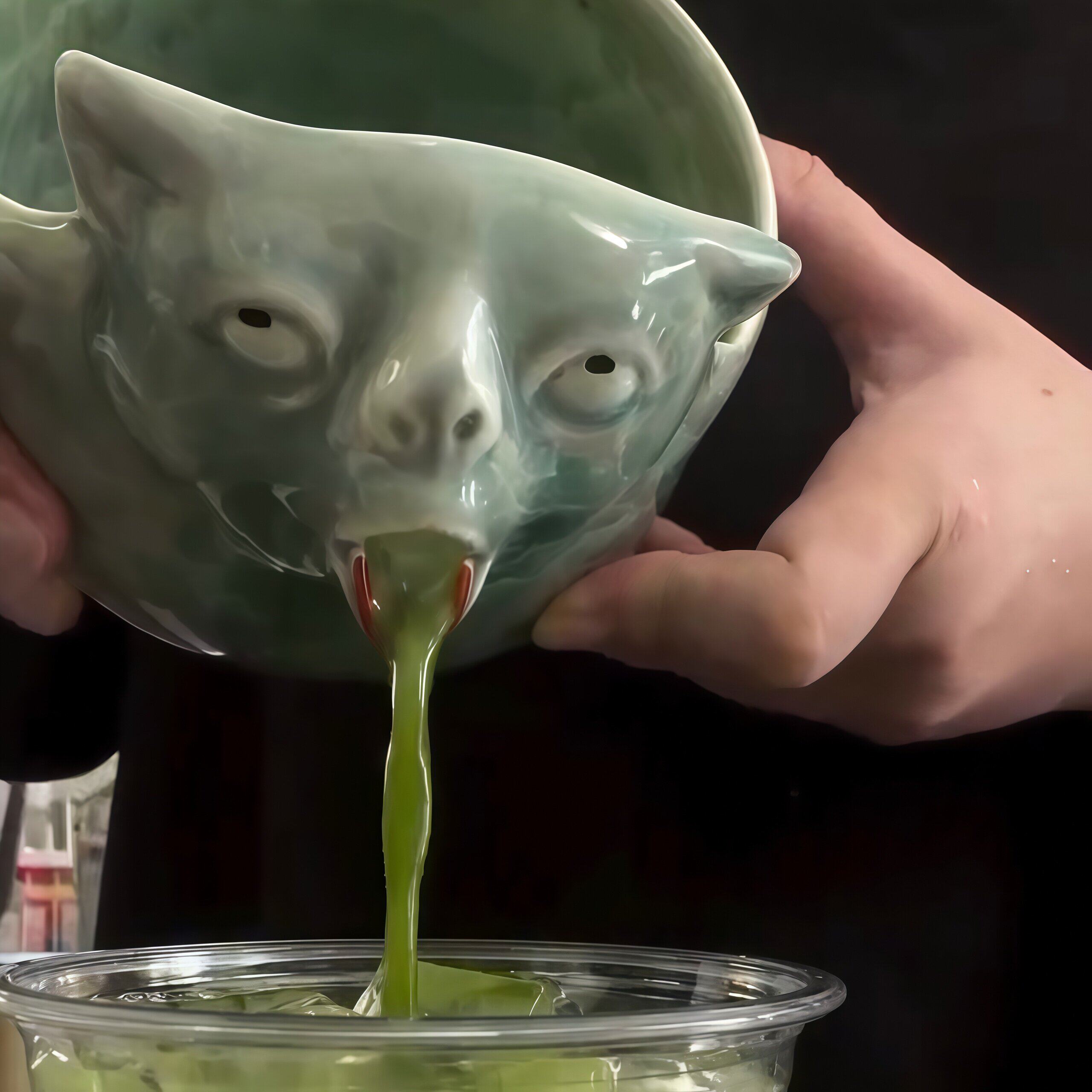 呕吐猫抹茶碗手工陶瓷抽象猫脸碗创意搞怪咖啡杯小众摆件整蛊道具