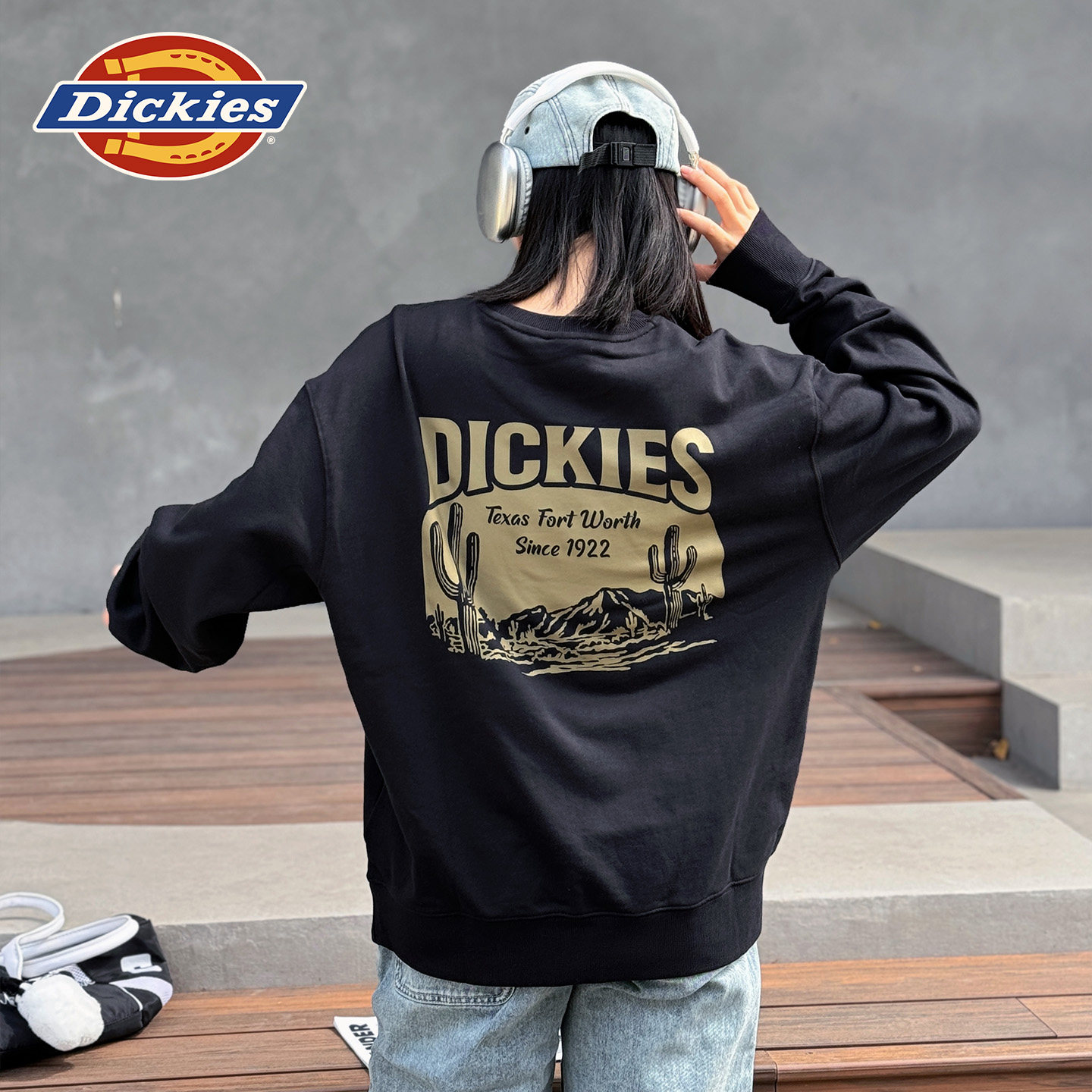 Dickies帝酷适 圆领上衣外套男女同款德州灵感印花运动风宽松卫衣