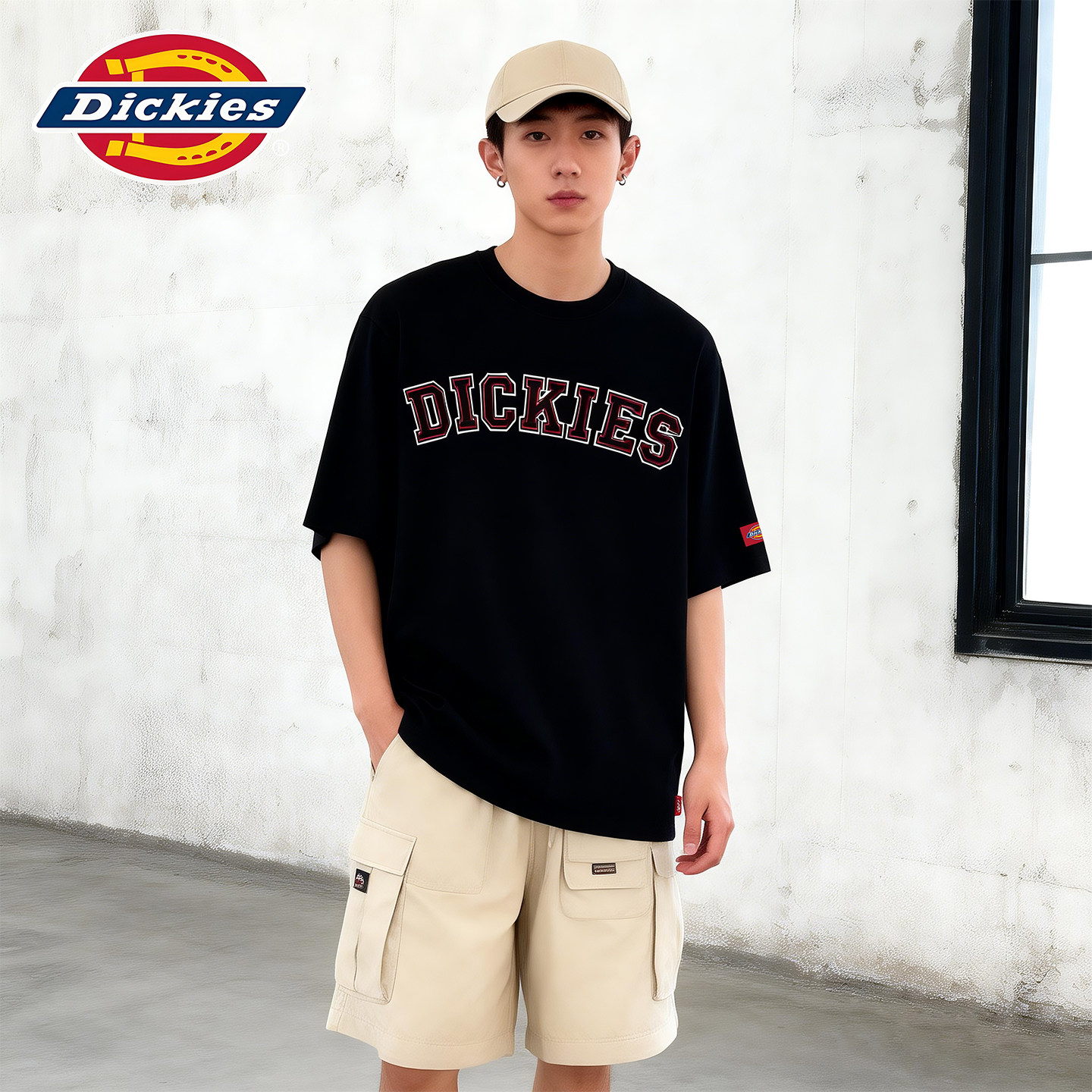 Dickies黑色短袖T恤男字母印花圆领宽松半袖2026新款吸湿速干上衣