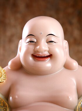 汉白玉弥勒佛菩萨大n肚笑佛招财摆件翠玉镶金圆满笑佛佛像佛堂供